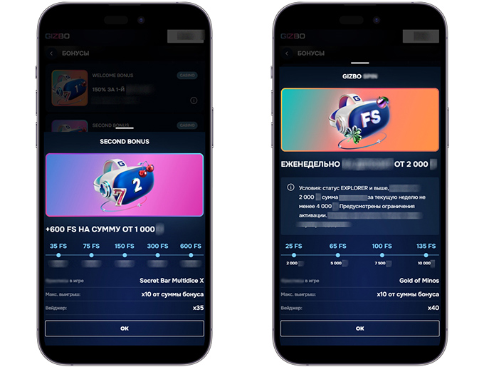 Условия бонусов