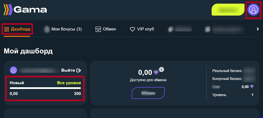 Информация о статусе игрока в Личном кабинете